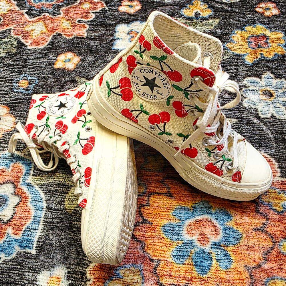 Converse Chuck Taylor All Star Platform Cherry High Top Sneakers Size 7 Cute - Picture 3 of 13